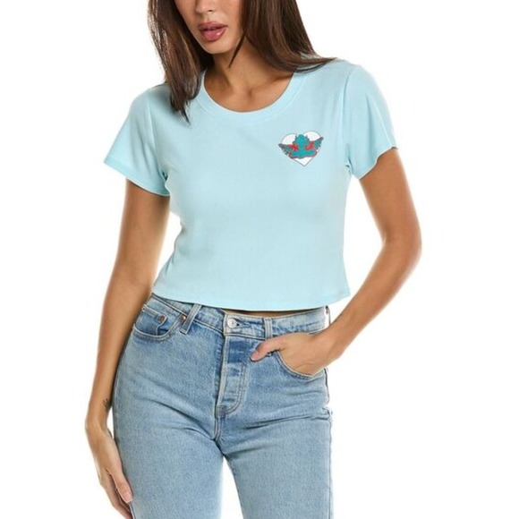 Boys Lie Read Receipts Crop Rib Graphic T-Shirt Blue Womens Size M Casual - Picture 8 of 8